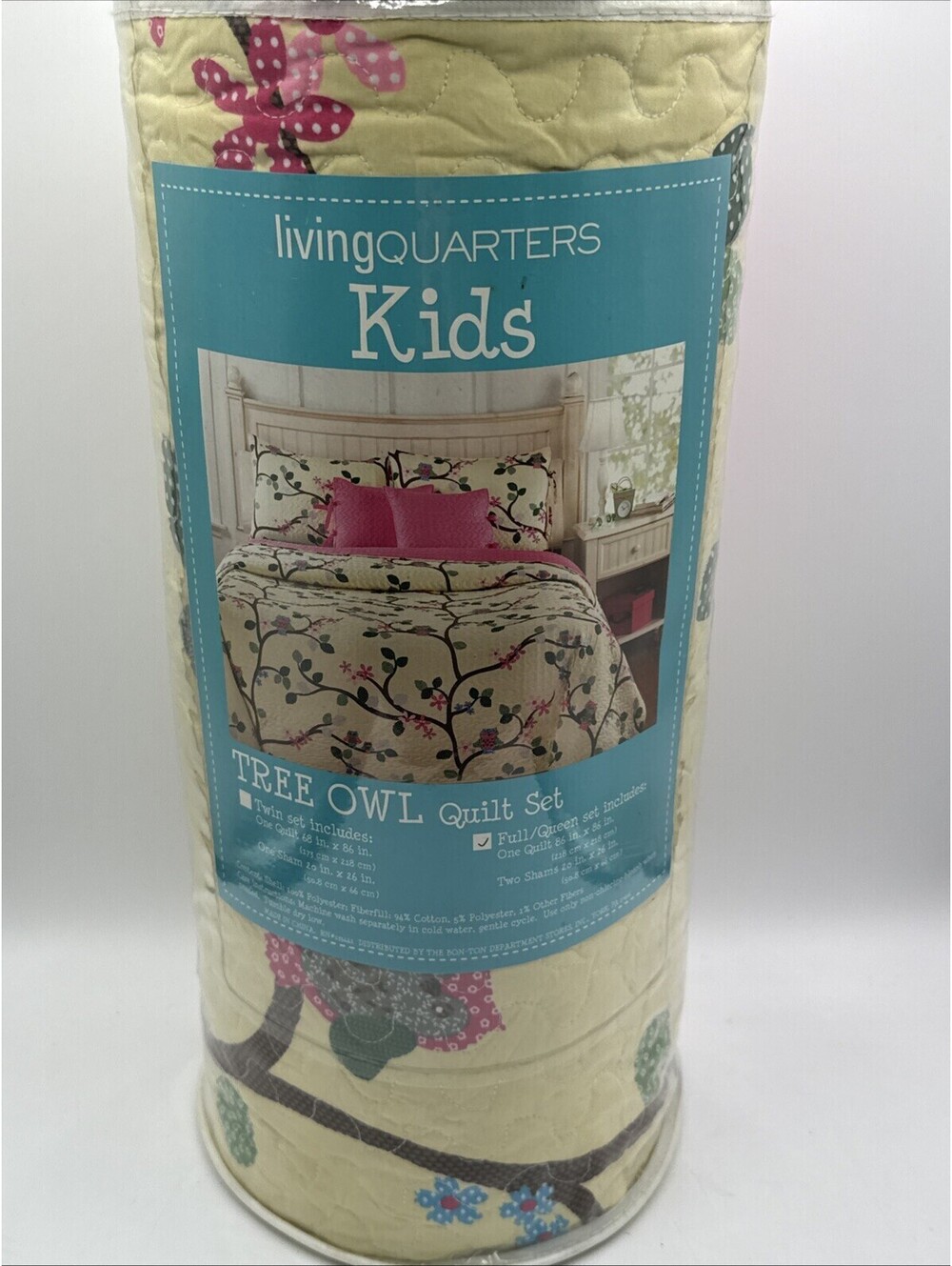 Living Quarters Kids TREE OWL Quilt Set FULL/QUEEN NEW 3 Piece Bon-Ton
